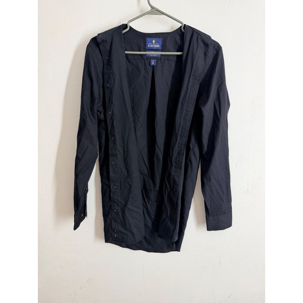 Stafford Travel Mens Black Broadcloth Dress Shirt 14.5 32-33 Regular Fit